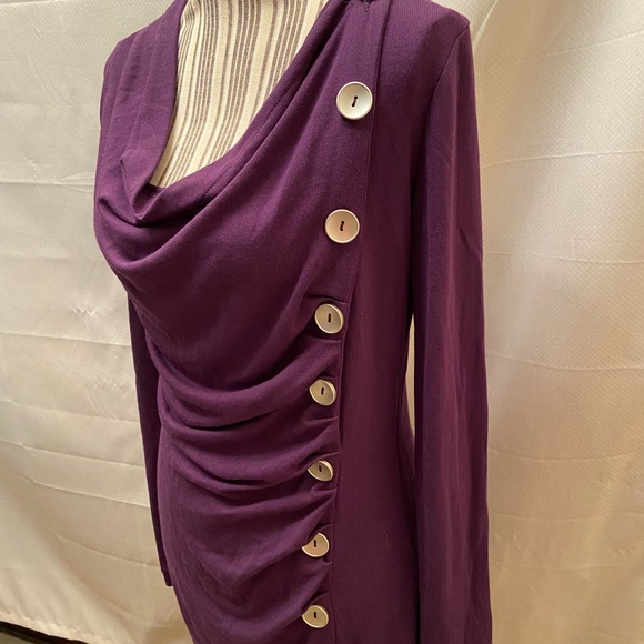 Patty Boutik purple long sleeve top with cowl neck with silver button size Med - Picture 6 of 10
